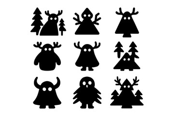 Cute monster silhouettes with trees: playful and whimsical design