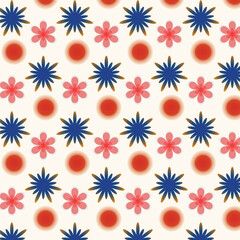 Vintage Floral Seamless Pattern – Pink and Blue Flowers on Soft Cream Background