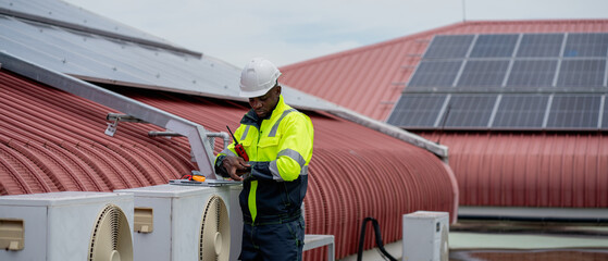 Engineers is checking the air conditioning cooling system of a major building or industrial...