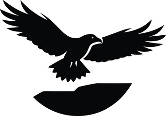 Obraz premium Eagle Flying Over Cliff Silhouette Vector Art Illustration