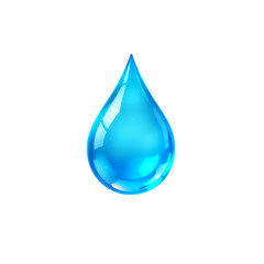 Isolated glossy blue water droplet with highlights on a solid black background on transparent background