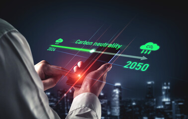 Carbon neutrality timeline illustrates carbon, neutrality, and reduction targets from 2024 to 2050...