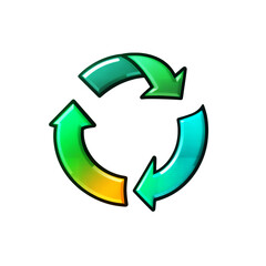 Illustration of a recycle symbol with green and blue gradient on black background on transparent background