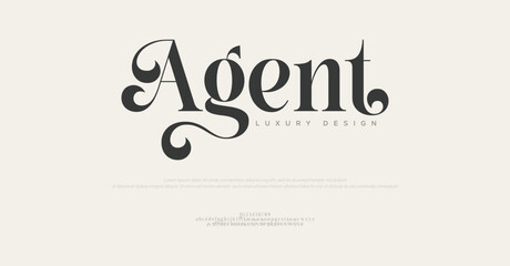 Agent Elegant Uppercase Lowercase And Number Font For Logo, Brand etc. vector illustration
