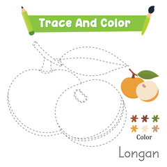 Handwriting Practice. Trace And Color The Longan Food Which Is Perfect. Vector Illustration
