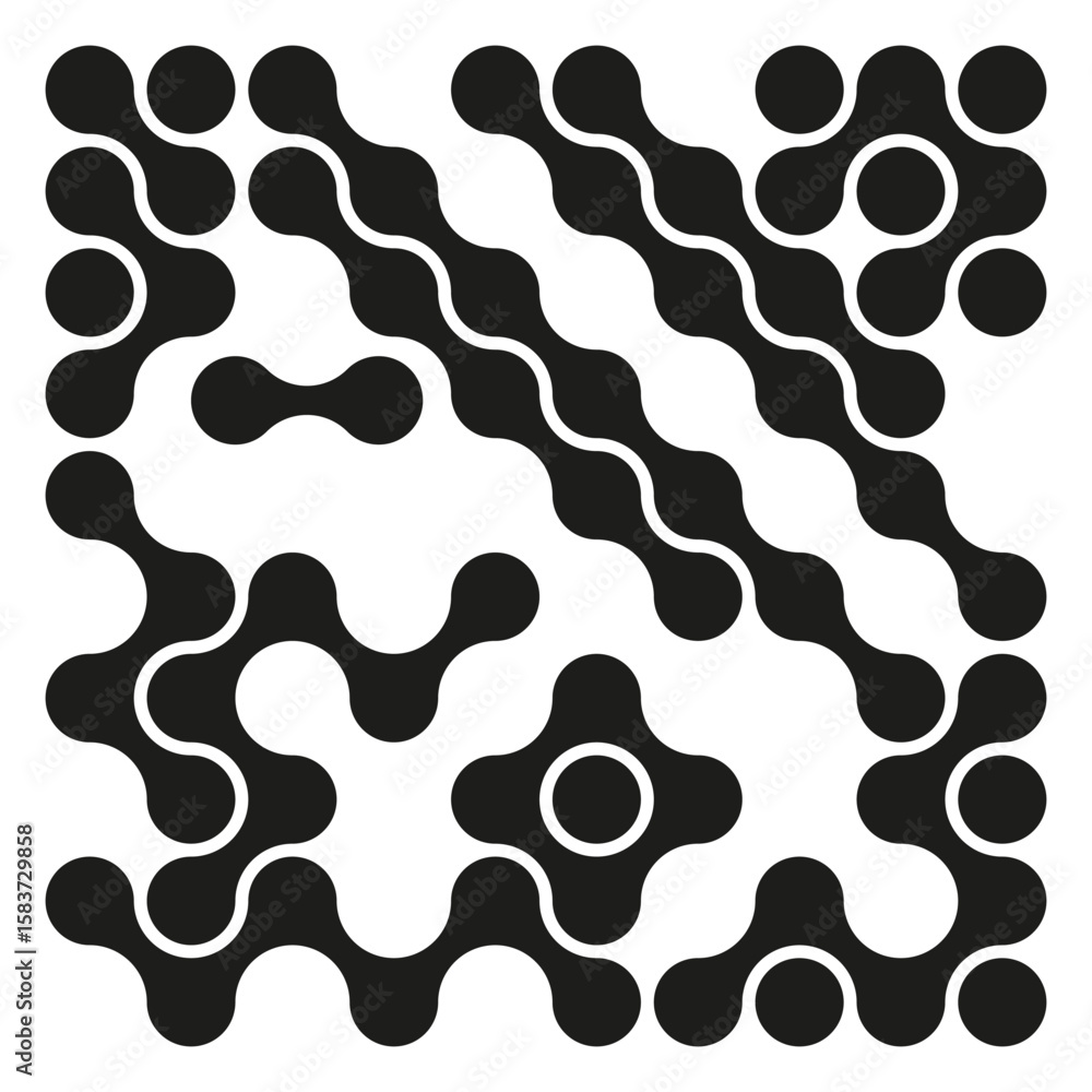 Poster wavy abstract pattern. organic flow vector. connected shape design. dynamic black white illustration