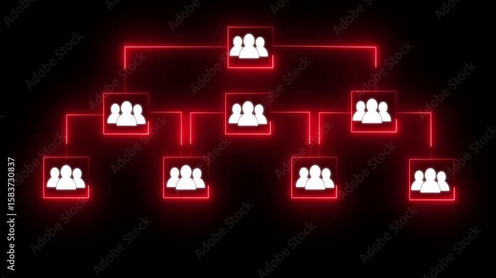 Poster global networking team work neon line animation isolated on black background.