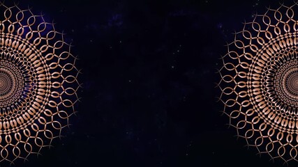 Animation of vintage Luxury mandalas background with old gold frame in arabesque pattern Arabic style. Motion Graphics Video Mandala Rotating on Both Sides. Starry Galaxy Background, copy space