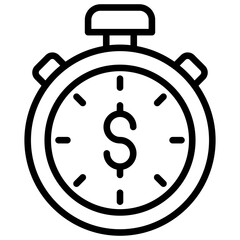 Time Finance Outline Icon Vector Design - Stopwatch with dollar symbol represents urgency in financial decisions or timed investment returns