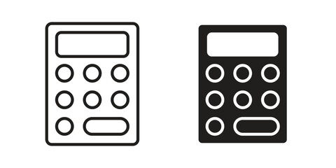 Calculator icons designed in filled, outline, line and stroke style