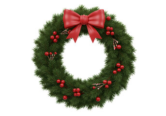 Isolated Festive Christmas Wreath Adorned with Red Berries