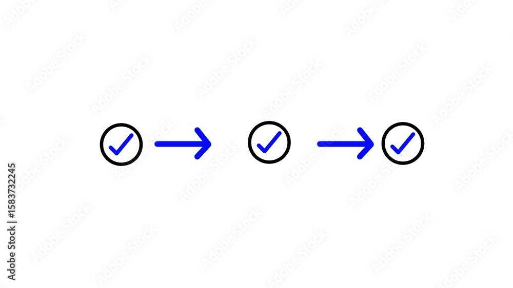Poster check mark symbol arrow icon animation isolated on black background.