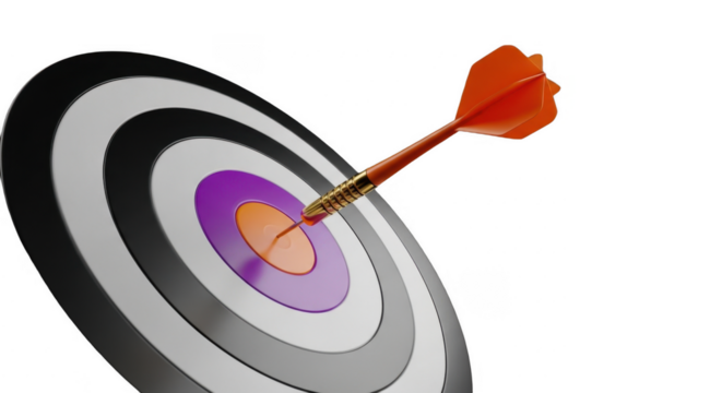 An arrow hits the center of a target, symbolizing success and precision.