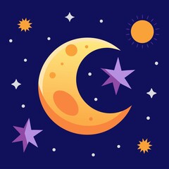Naklejka premium Celestial Vector - Moon, Stars, and Sun - Mystical Theme