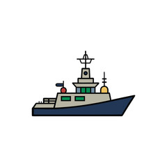 Obraz premium Vector art of a navy ship sailing on the ocean isolated on white background