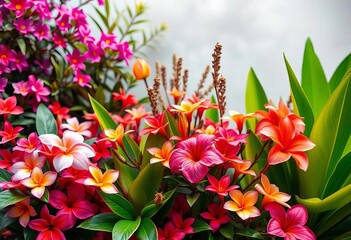 Vibrant spring floral background, tropical plants, colorful blossoms,  colorful background,  tropical flowers