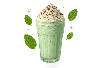 Refreshing mint milkshake with cream and chocolate isolated on transparent backdrop