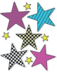 Pop Art Stars with Checkered and Dotted Patterns