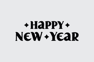 "Happy New Year Typography with Bold Letters and Decorative Elements"