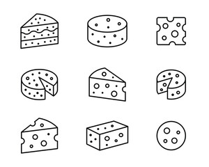 Set of cheese line icon, editable stroke, isolated on a white background