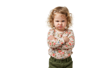 Isolated Grumpy Little Girl with Arms Crossed