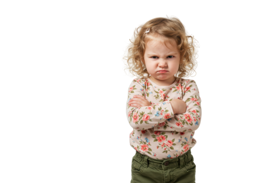 Isolated Grumpy Little Girl with Arms Crossed