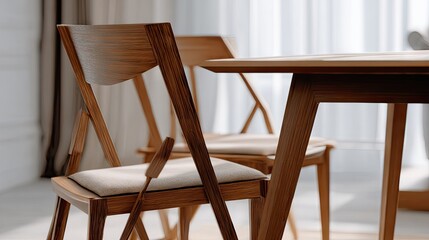 Modern wooden dining chairs and table.