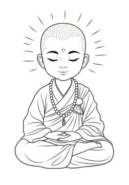recommend clip art: Meditating Monk in Robe Line Art