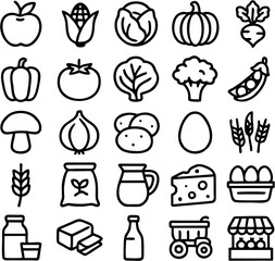 Fresh Vegetable Vector Icon Set featuring carrot, tomato, broccoli, pepper, corn, onion, lettuce, and more—perfect for food apps, farming, health, and nutrition themes.

