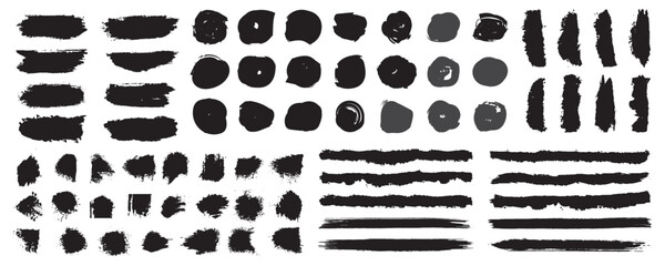 Brush strokes grunge black paint, ink brush, line, grunge. freehand drawing doodle. artistic dirty. marker stroke, brush circle, brush stroke texture, brush pattern and background. Big collection set 