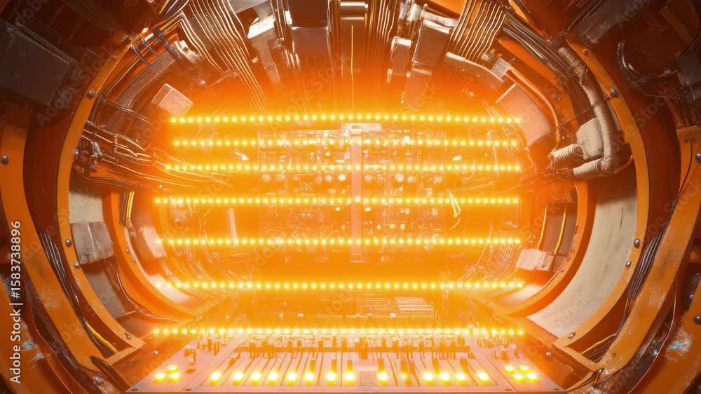 Aufkleber futuristic control room with intricate wiring and complex machinery in a spacecraft setting