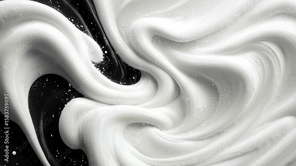 Poster swirling patterns of white and black cream blend together in a dynamic abstract display