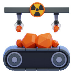 PNG 3D Mining Robot with Radioactive Symbol Icon Isolated on a White Background