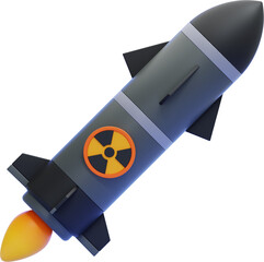 PNG 3D Missile with Radioactive Warning Sign Icon Isolated on a White Background