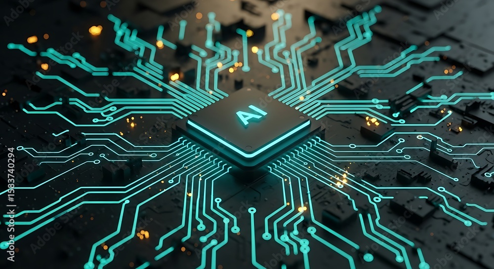 Fototapete Ai artificial intelligence computer chip circuit board digitalization concept