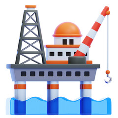 PNG 3D Offshore Oil Rig Platform on Water Icon Isolated on a White Background