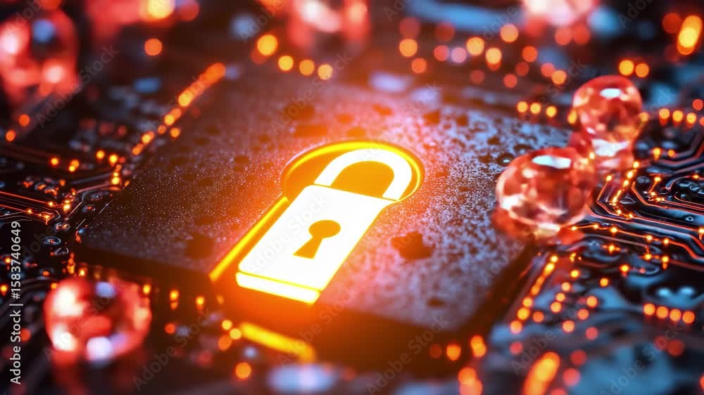 Aufkleber secure lock surrounded by glowing circuits symbolizes cybersecurity and digital protection in a high