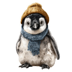 Obraz premium Penguin wearing wool hat illustration for winter and Christmas isolated on white background