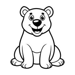Happy Sitting Cartoon Bear with Sweet Smile Outline Drawing