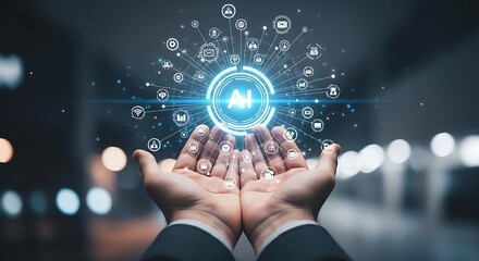 Ai technology concept with hands and digital network