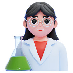 PNG 3D Female Scientist with Flask Illustration Isolated on a White Background