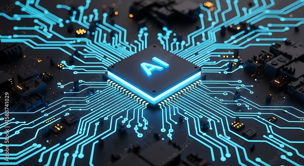 Poster artificial intelligence ai computer chip futuristic technology concept