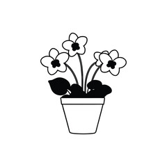 flowers in a pot with vector art illustrator on white background 