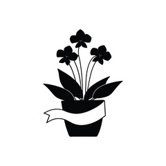 flower in pot with vector art illustrator on white background 