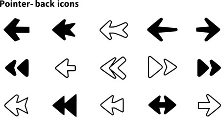 Set of go back arrows vector icons. Left direction. Return, previous, backward arrow. Pointer back. Vector 10 EPS.
