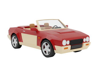 Isolated Low Poly Red and Cream Convertible Car