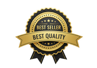 Isolated Best Seller and Best Quality Golden Badge