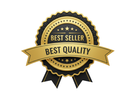 Isolated Best Seller and Best Quality Golden Badge