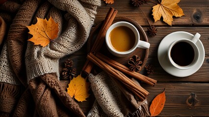 Capture the cosy autumn essence with a still life featuring coffee beans, cinnamon, and star anise, evoking natural wellness and aromatic spa indulgence