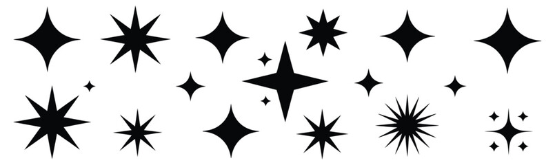 Stellar silhouettes shine bright against a clean background, offering decorative star elements for designs and whimsical projects.